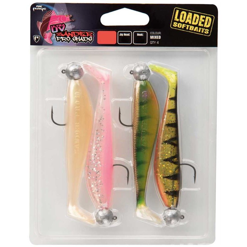 Fox Rage Zander Pro Shad Loaded UV Mixed Colour Packs 12 Gr – Size 4/0 – 12 cm