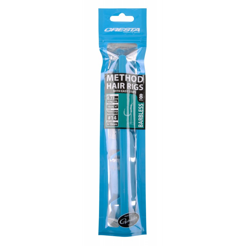 Cresta Method Hair Rigs With Easy Stops Barbless 4"/10 cm - Size 14