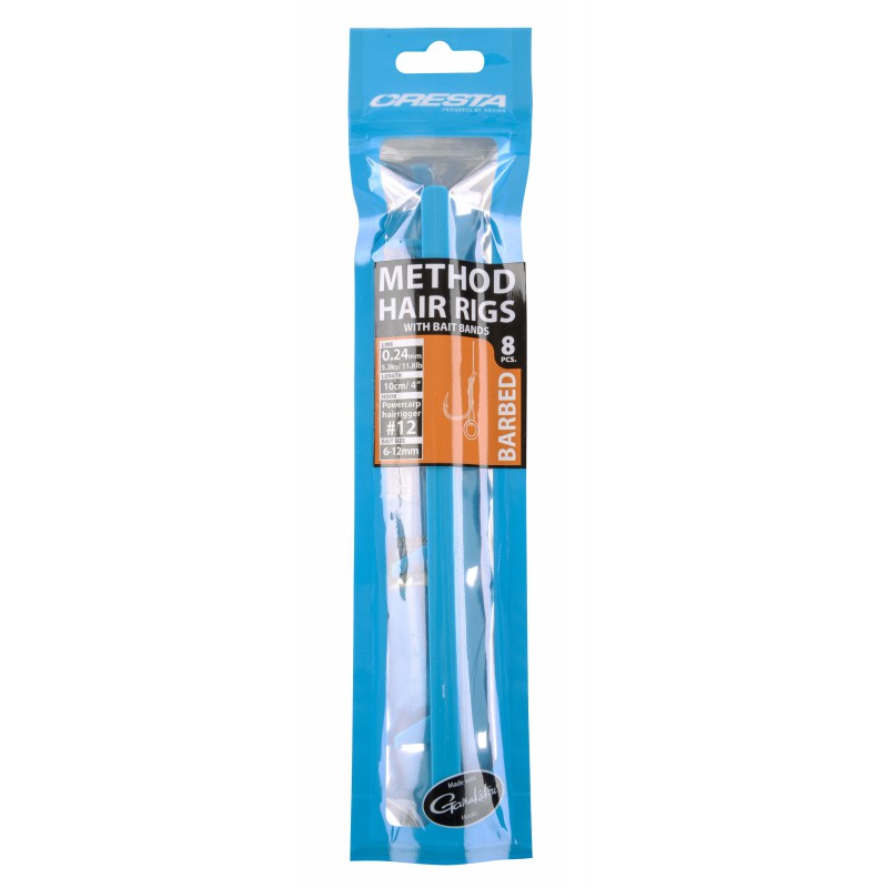 Cresta Method Hair Rigs With Bait Bands Barbed 4"/10 cm - Size 14